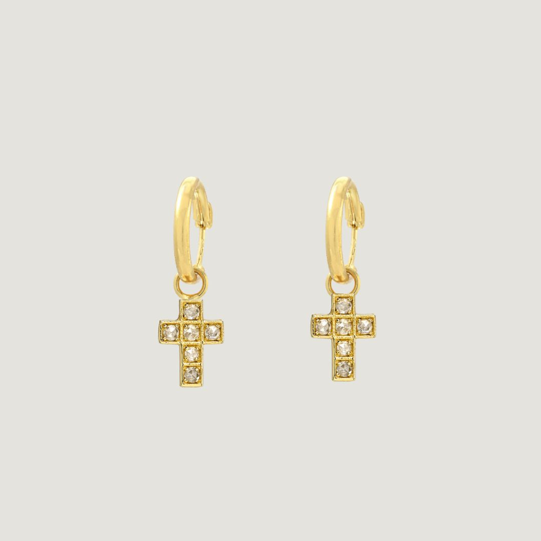 "Light of the World", Rose Cut Diamond Cross Earrings