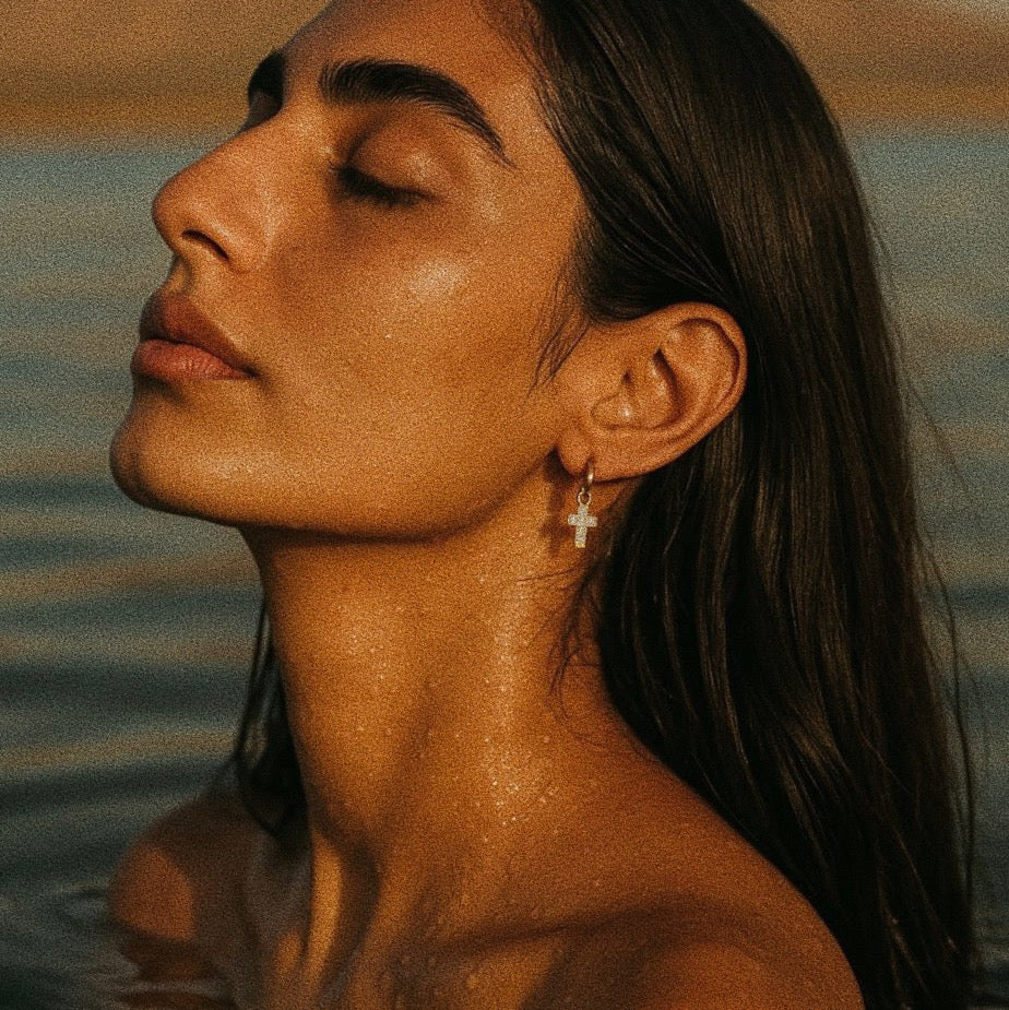 "Light of the World", Rose Cut Diamond Cross Earrings